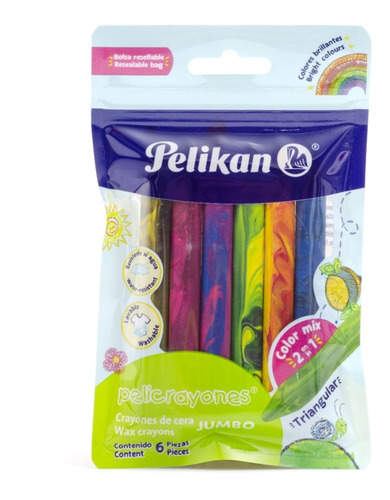 6 Crayon Jumbo Cera Color Mix Pelikan Escolar Niños Dibujo