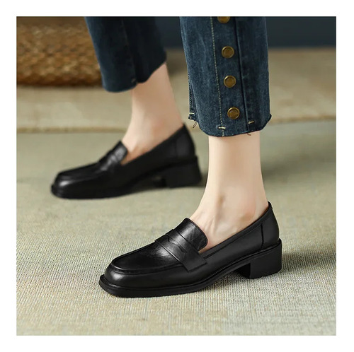 Zapatos Mary Jane Con Punta Redonda Y Tacón Grueso Para Muje