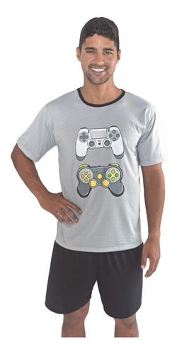 Imagem 3 de 4 de Pijama Masculino Meia Manga Adulto Estampa Game Player Jogo