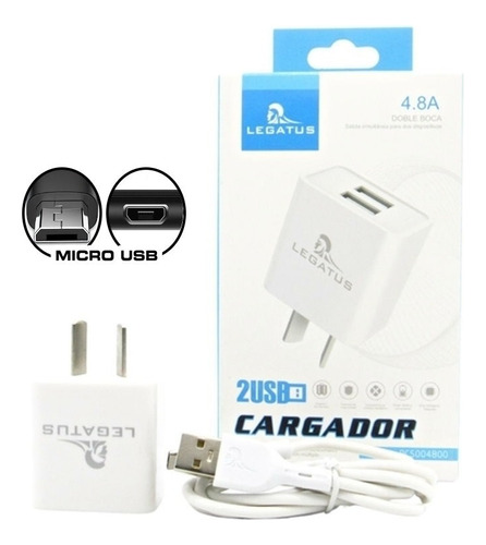 Cargador Ultra Rápido Celular 4.8a X2 Usb + Cable Micro Usb