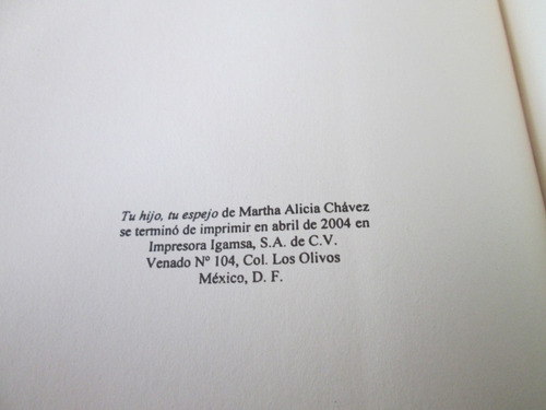 Libro Tu Hijo, Tu Espejo. Martha Alicia Chávez (Usado)