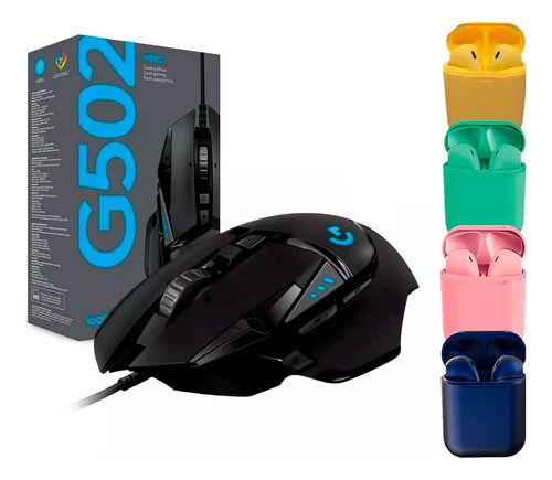 Mouse Gamer Logitech G Series Hero 16k G502 Negro + Auri Ina