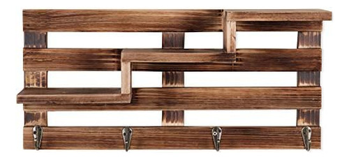 Organizador De Entrada De Madera Quemada Montado En La Pared