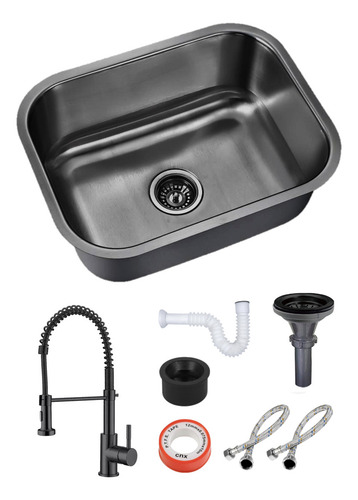 Fregadero Tarja Submontar 1 Tina Acero Inox C/kit Mezc Prem Color Negro Mate