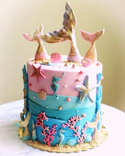Adorno De Torta Temática La Sirenita 18 Pzas + Perlas