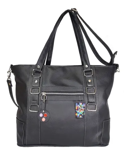 Cartera shopper Quarks Bolso De Mujer Grande A4 Eco Cuero Pu diseño liso de  cuero sintético negra con correa de hombro negra asas color negro