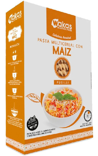 Imagen 1 de 9 de Pasta Fusilli Multicereal Con Maiz Wakas Fideos Proteicos