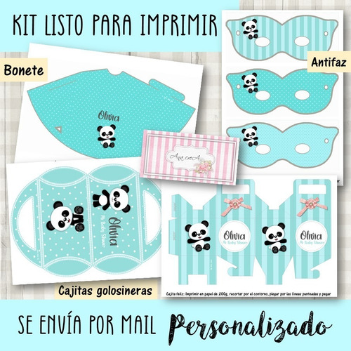 Kit Imprimible Osito Panda Mod.8 Verde Agua Deco Y Candy Bar