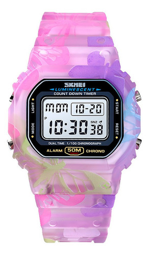 Reloj Unisex Skmei 1627 Sumergible Digital Alarma Cronometro Color De La Malla Morado Color Del Fondo Blanco