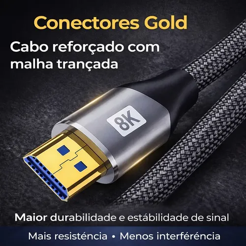 Cabo Hdmi 2.1 8k Gold Ultra Hd Compatível Com Ps5 Xbox Series X/s 3 Metros: imagem 3