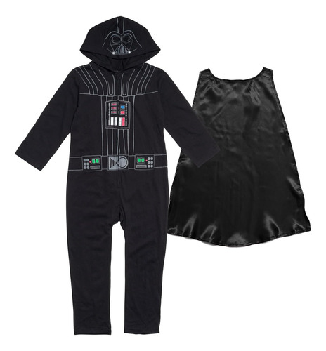 Star Wars Darth Vader Boys Zip Up Cosplay Overol Y Capa Negr