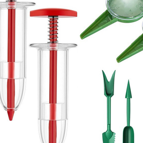 Mini Dispensador Manual De Semillas, Sembradora Rojo Y Verde