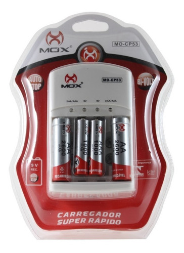 Imagem 8 de 8 de 4 Pilha Recarregável Mox Aa Aaa + Carregador Rápido Bivolt