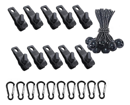 30x/set Clips Para Lona Cuerda De Punto . Mosquetón Negro