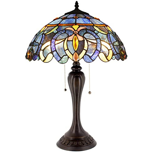 Tiffany Lamp Blue Purple Cloud Stained Glass Style Tabl...