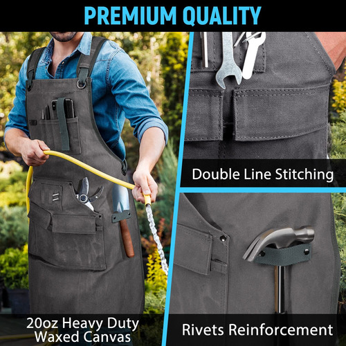 Delantal De Carpintero Ajustable Multiusos Lona Con Bolsillo