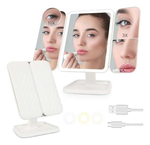 Espejo Con Luz Para Maquillaje Aumento 10x Plegable 180°
