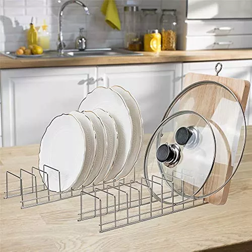 Organizador de tapas, soporte para tapas de ollas de cocina, acero  inoxidable.