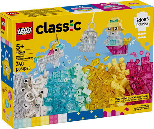 LEGO® Classic Caja de Magia Transparente Bricks 11040; Contiene 340 bricks de colores vivos para niñas y niños 5+