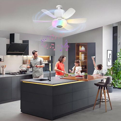 Ventilador De Bocina Bluetooth Rgb Blanco Goxawee 3temperatura De Color 3000k-6500k 3 Velocidad Del Viento Con Mando A Distancia Adecuado Para Habitaciones Infantiles, Dormitorios, Cocinas, Etc.