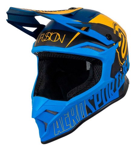 Capacete Cross Asw Fusion 2.0 Dash Azul Marinho Amarelo Cor Azul/Amarelo Tamanho do capacete 58