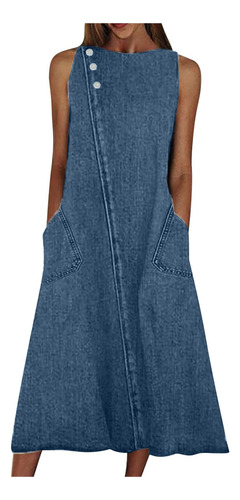 Round Neck Sleeveless Loose Boho Denim Dress