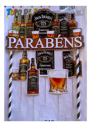 Topo De Bolo Whisky Jack Daniels Cor Única