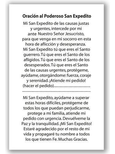 San Expedito Estampitas X 50 Unidades Con Oración Rojo
