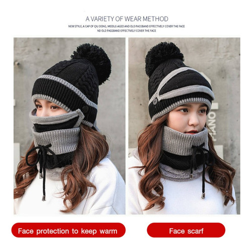 Set De Tres Piezas Con Gorros Con Pompones Para Mujer, Ideal