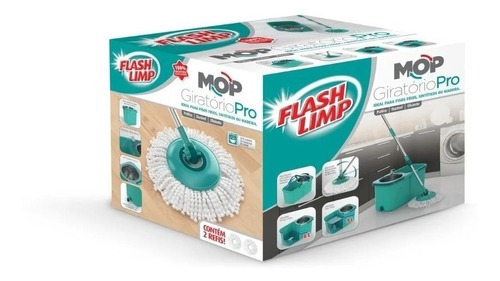 Mop Flash Limp MOP.7824_Giratorio 3 em 1 com balde centrífuga Verde-escuro