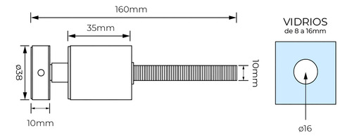 Distanciador - Separador - Botón Aluminio Acabado Satinado para Baranda De Vidrio - 38mm