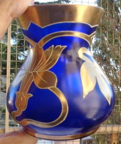 Monijor62-antiguo Coleccion Art Nuveau Vaso Cristal Azul Cob (Usado)