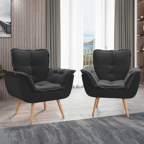 Kit 2 Poltronas Decorativas Dubai Para Sala Veludo Preto Selmer