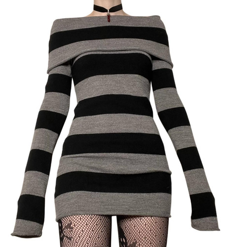 Minivestido Tipo Suéter A Rayas Vintage Y2k Para Mujer