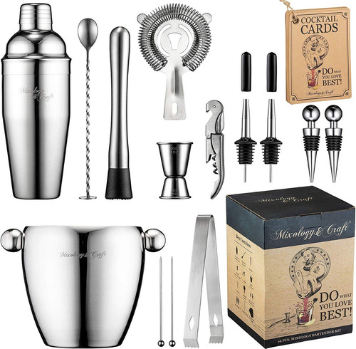 Kit De Bartender Mixologia 16 Pzas Tool Set Bar Shaker