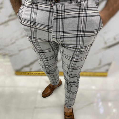 S2 Pantalones De Vestir Para Hombre, A Cuadros, Frente Plano