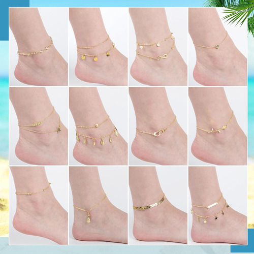 Hicarer 16 Piezas Tobilleras Para Mujer Tobilleras S...