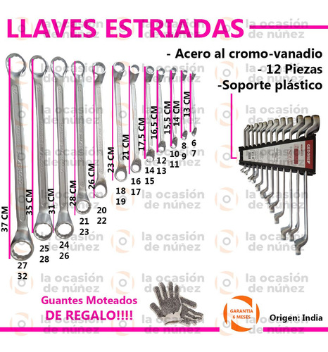 Imagen 2 de 7 de Juego 12 Llaves Estriada 6-32 Milimetricas Acero