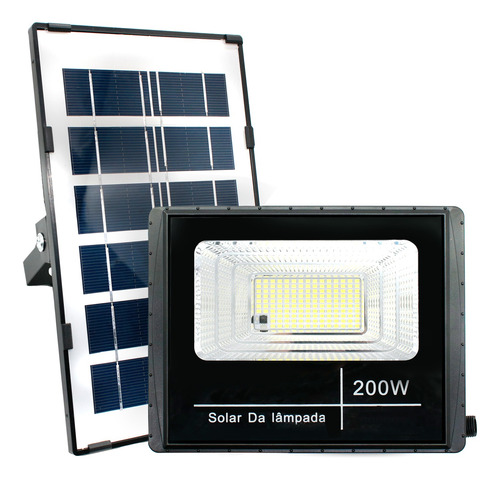 Refletor Solar Led Holofote 200w Placa Bateria Prova Dágua