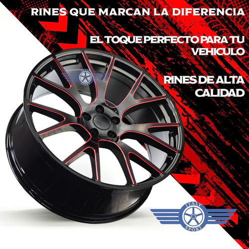 Rines 22 Deportivos 5-115 Excelente Challenger Charger 300c Gloss Black Red Milled