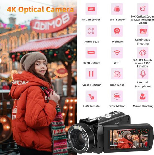 Videocámara 4k Con Zoom Óptico 10x Y Zoom Inteligente 120x,