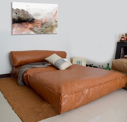 Imagen 3 de 6 de Sofá Cama 2 Plaza En Cuero Vegano, Estilo Puff