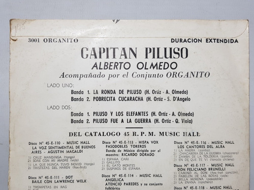Imagen 9 de 10 de Capitán Piluso Disco Simple Olmedo Organito Sobre Mag 57695