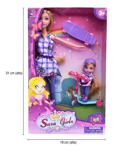 Muñeca Sasa Grils Con Niña Y Monopatín En Caja -- 10065