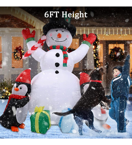 Inflable Navidad 180cm Muñeco Nieve Con Pinguinos Luces Led