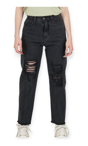 Pantalon De Jeans Mom Rigido De Dama Con Rotura Del 36 Al 46