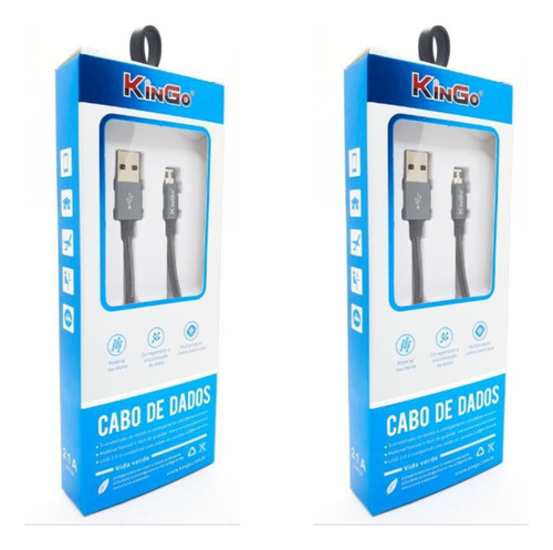 Kit 2 Cabo Metal Usb Kingo 1m 2.1a Para Galaxy J4