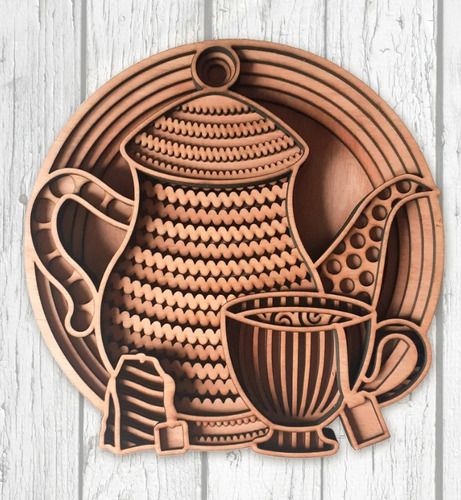 Cuadro Decorativo Taza De Te Tetera En Madera 