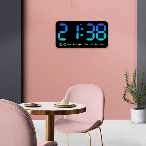 Reloj Despertador Digital, Reloj De Pared Regulable, Azul