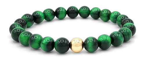 Pulsera Oro Laminado Ojo De Tigre Verde 8mm Iconic Store